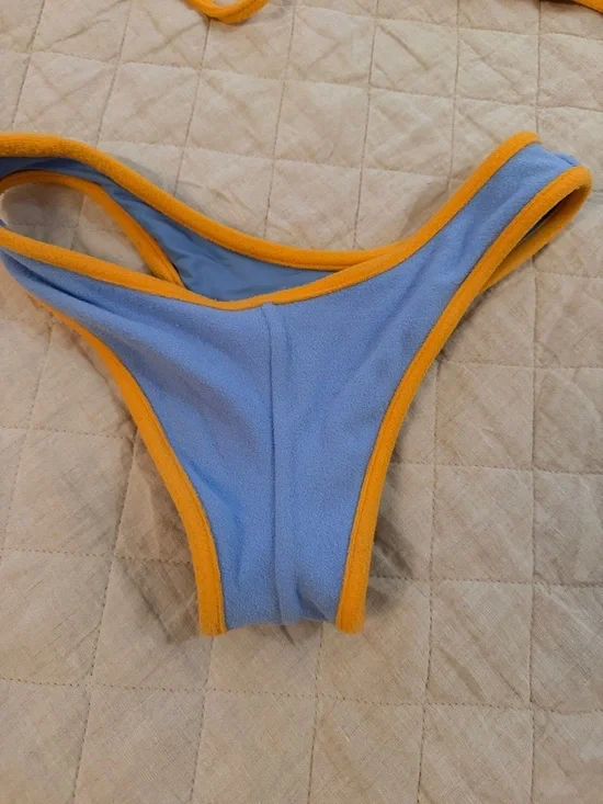 Frankie’s Bikinis Blue with Orange Trim Bikini Set - Picture 3 of 4